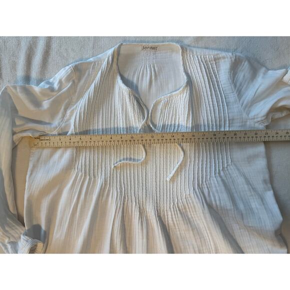 Free People CP Shades White Pleated Peasant Boho Top Pleated Cotton Blouse M - Picture 7 of 7